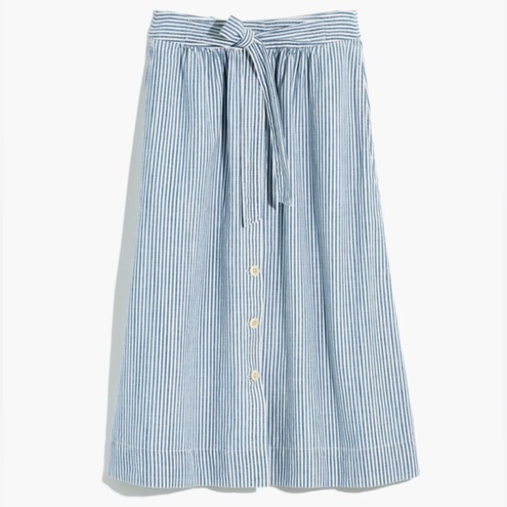 100% Cotton Madewell Tie Palisade Midi Skirt Pilar Stripe Extra Small Nautical
